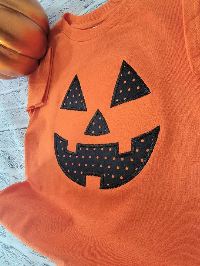 Kids Halloween Jack-o-latern T-shirt | Applique | Embroidery | Fall image 3