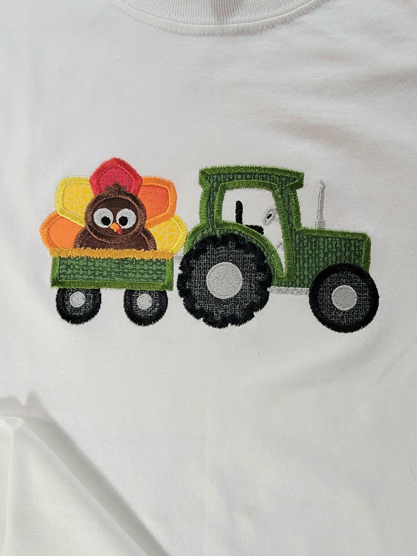 Kids Thanksgiving T-Shirt | Turkey | Tractor | Applique | Embroidery | Fall image 1