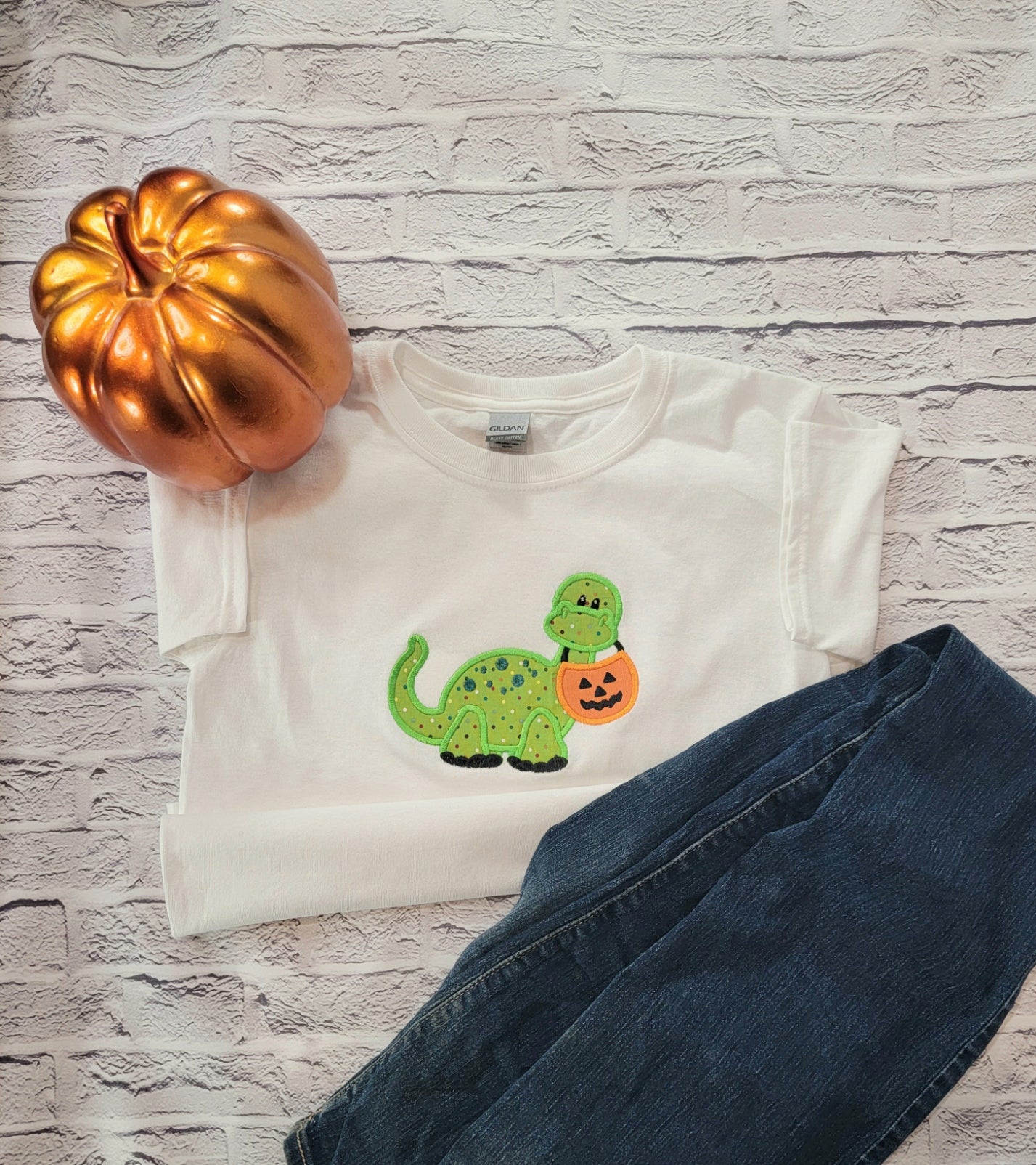 Halloween Dinosaur T-Shit | Girl and Boy Available | Embroidery | Applique image 1