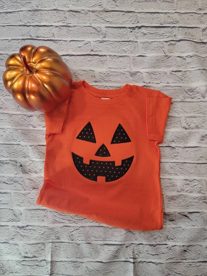 Kids Halloween Jack-o-latern T-shirt | Applique | Embroidery | Fall image 1