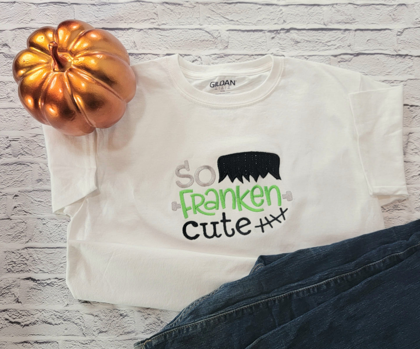 Kids Halloween Tee Shirt | So Franken Cute | Frankenstein | Applique image 0