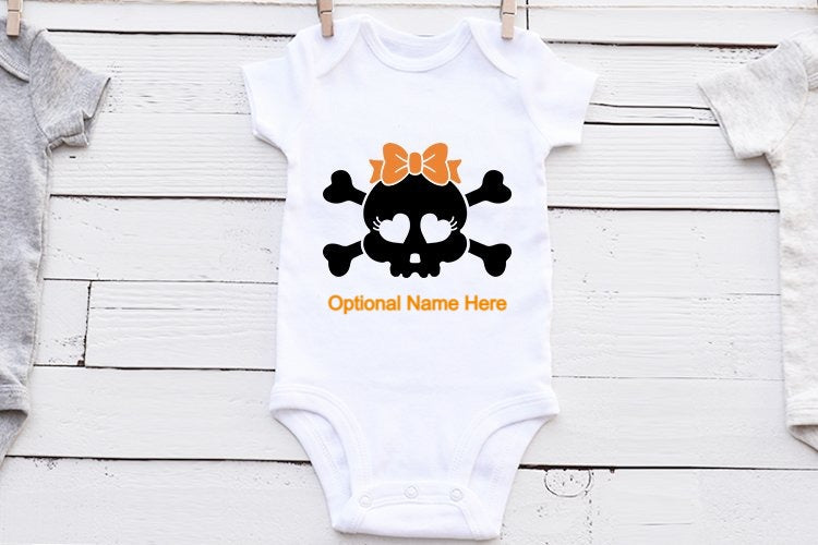 Skull and Bow Onesie | Halloween | Optional Personalization and Colors image 1