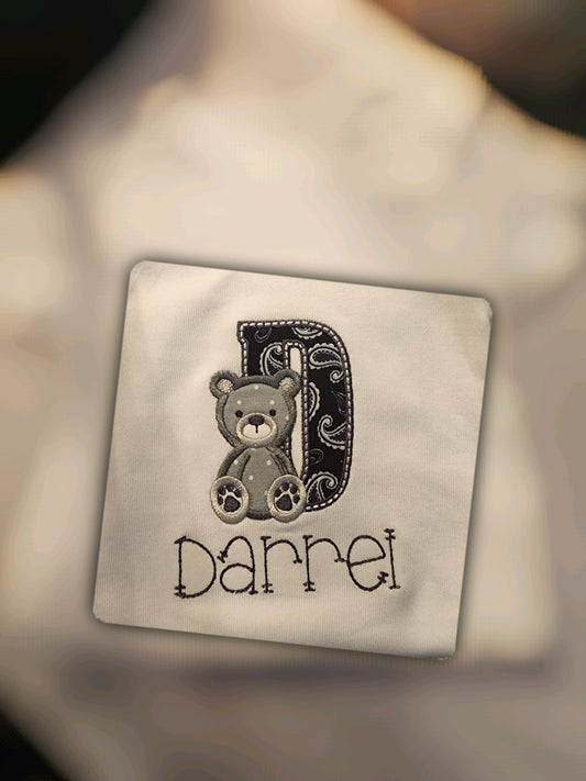 Bear and Initial Custom Shirt | Applique | Embroidery | Custom image 1