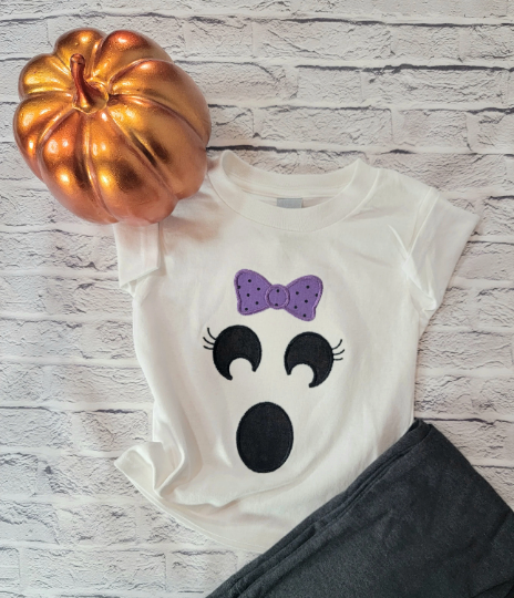 Girl's Ghost T-shirt | Halloween Shirt | Fall Shirt | Applique | Embroidery |  image 0