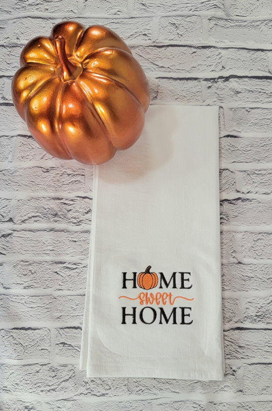 Home Sweet Home Pumpkin Flour Sack Towel | Fall Halloween Decor | Embroidery image 0