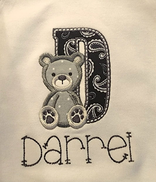Bear and Initial Custom Shirt | Applique | Embroidery | Custom image 0