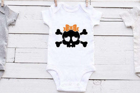 Skull and Bow Onesie | Halloween | Optional Personalization and Colors image 0