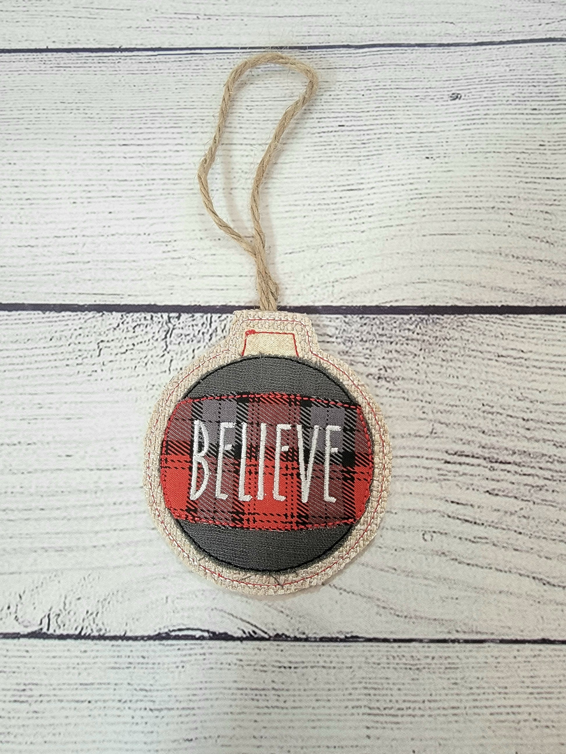 Believe Christmas Ornament | Burlap | Rustic image 0