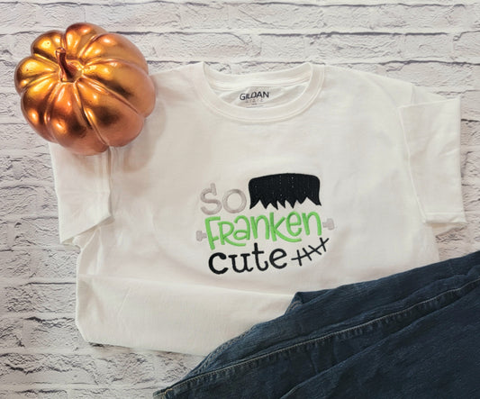 Kids Halloween Tee Shirt | So Franken Cute | Frankenstein | Applique image 0