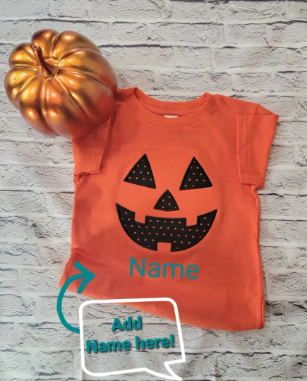 Kids Halloween Jack-o-latern T-shirt | Applique | Embroidery | Fall image 0
