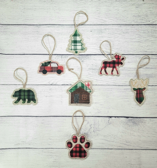 Rustic Christmas Ornaments | Farmhouse | Burlap | Embrodiery | Applique image 0