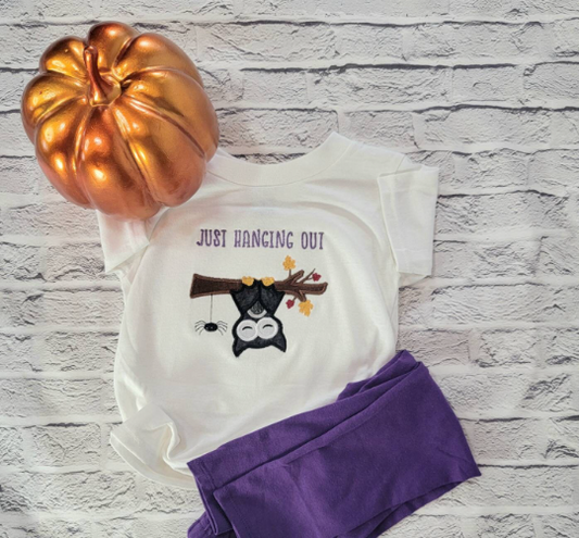 Just Hanging Out Kids Bat T-Shirt | Halloween | Fall | Applique image 0